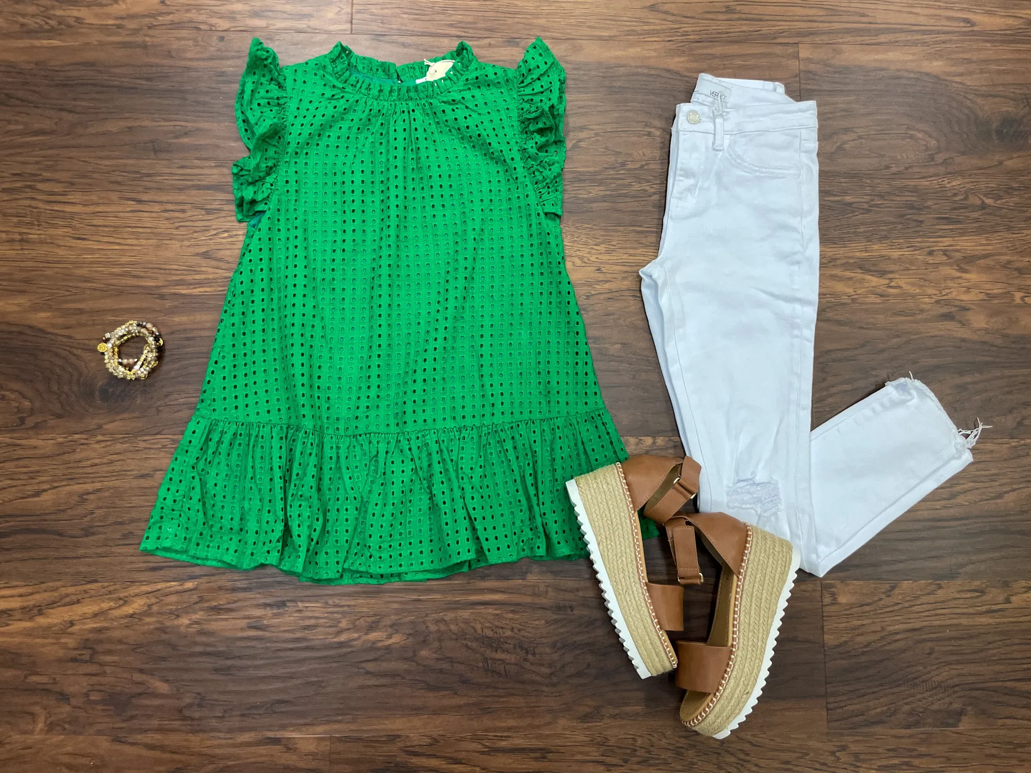 SALE! Tatum Eyelet Tank in Kelly