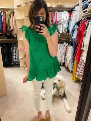 SALE! Tatum Eyelet Tank in Kelly