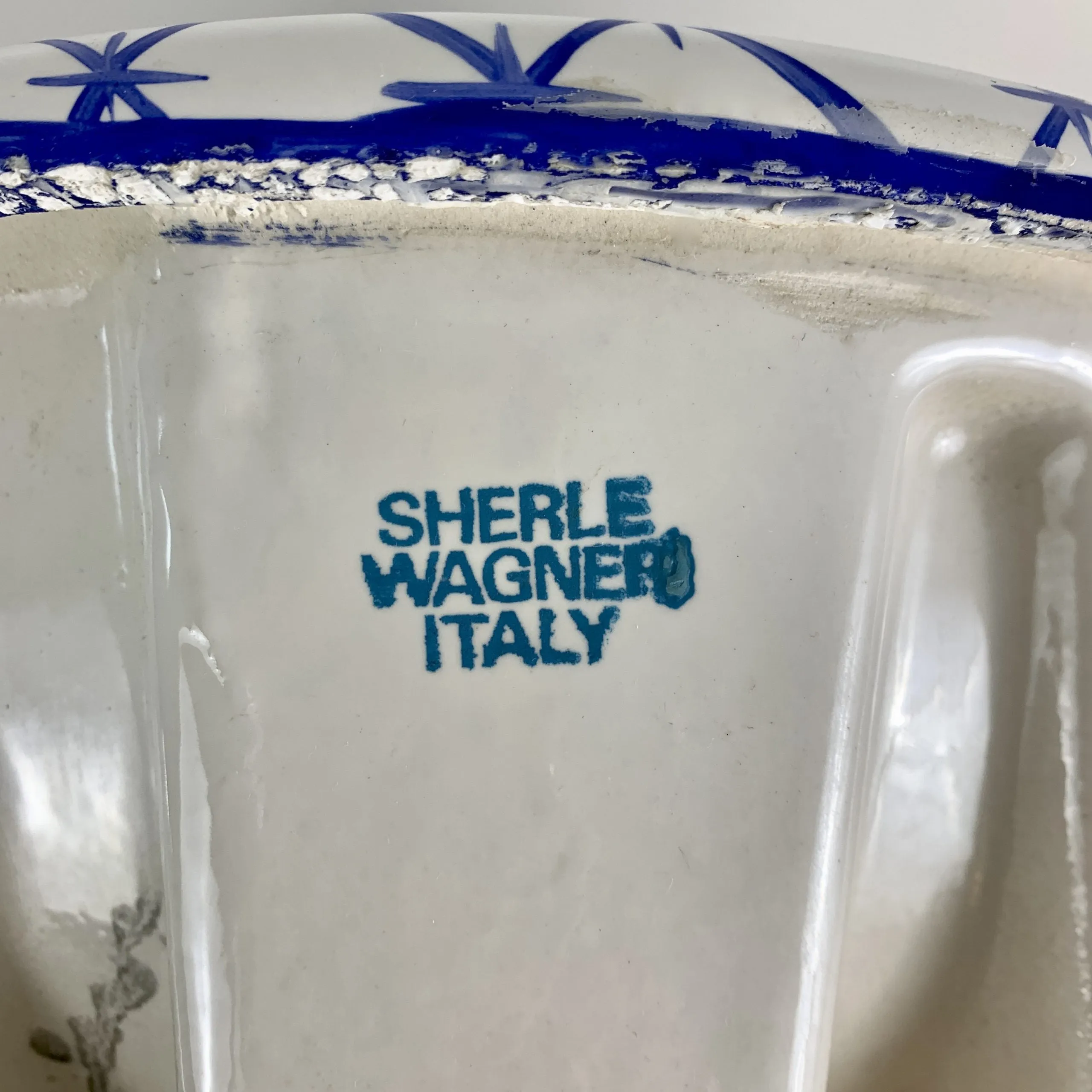 Sherle Wagner Porcelain Sink, Oval, Blue, White, Drop-in