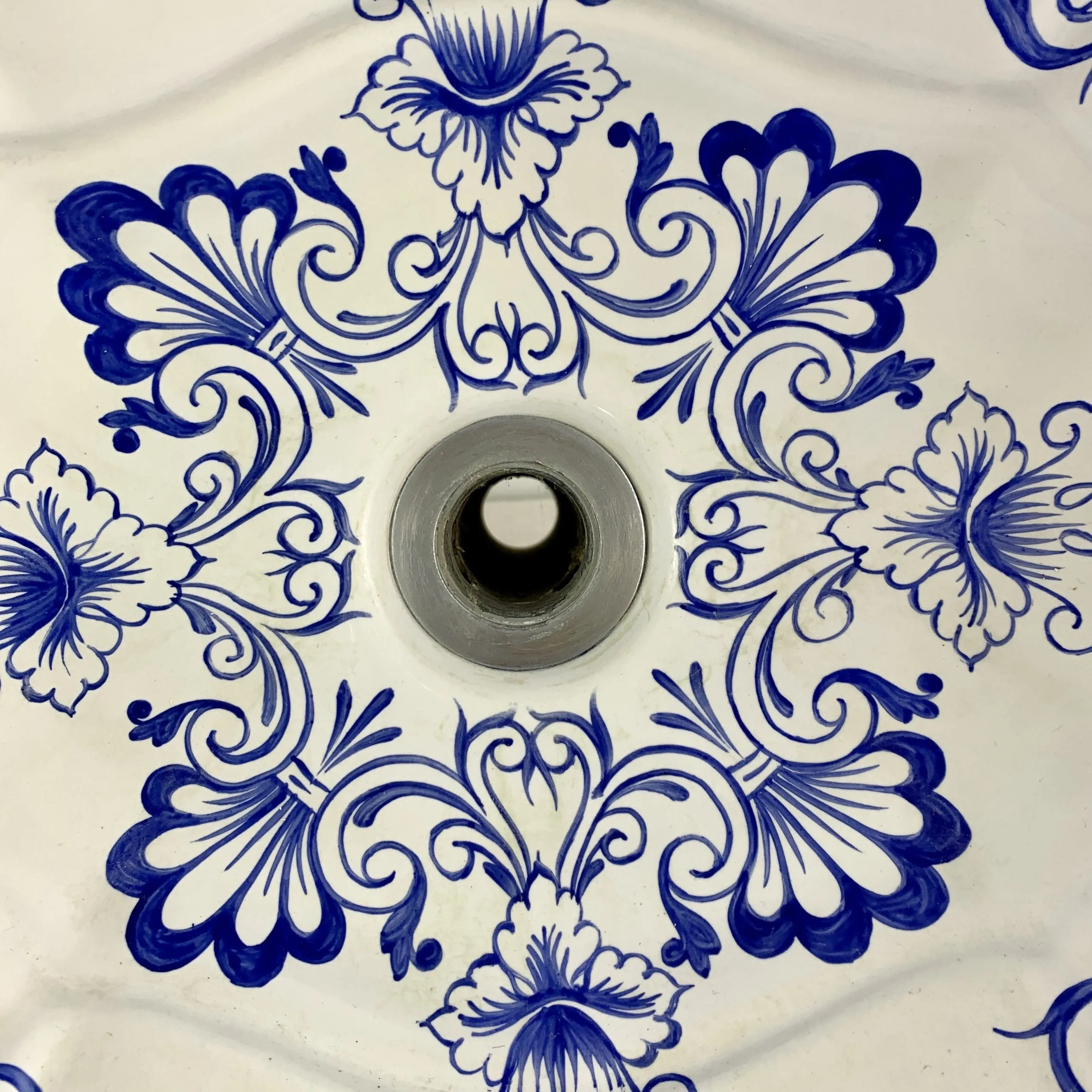 Sherle Wagner Porcelain Sink, Oval, Blue, White, Drop-in