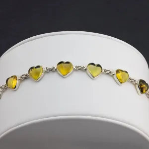 Silver and Amber Heart Link Bracelet