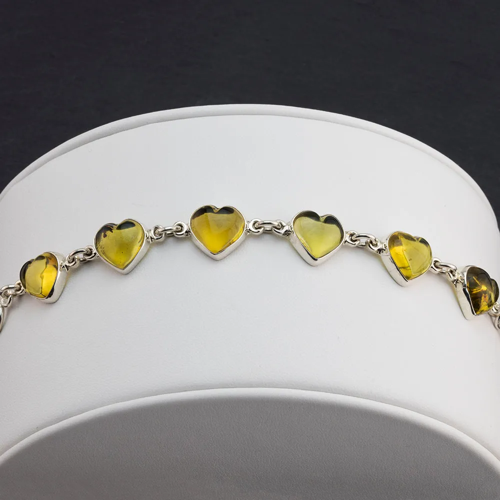 Silver and Amber Heart Link Bracelet