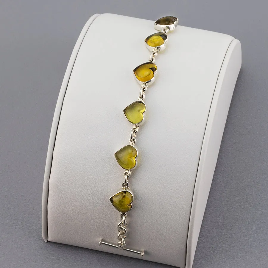 Silver and Amber Heart Link Bracelet