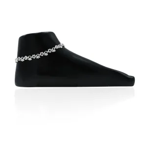 Silver Beads With Colourful Flower Anklet