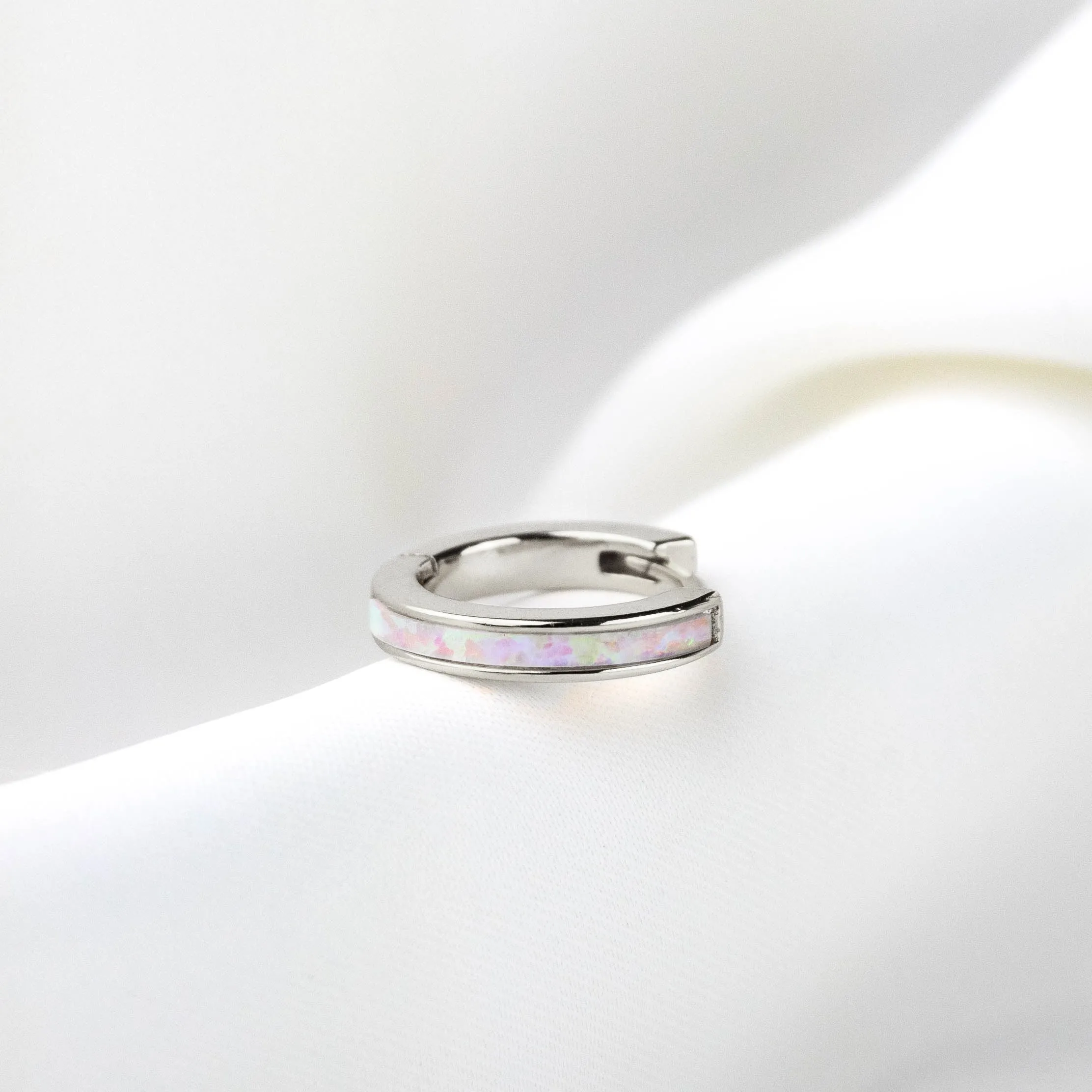 Silver Shiny Opal Hoop