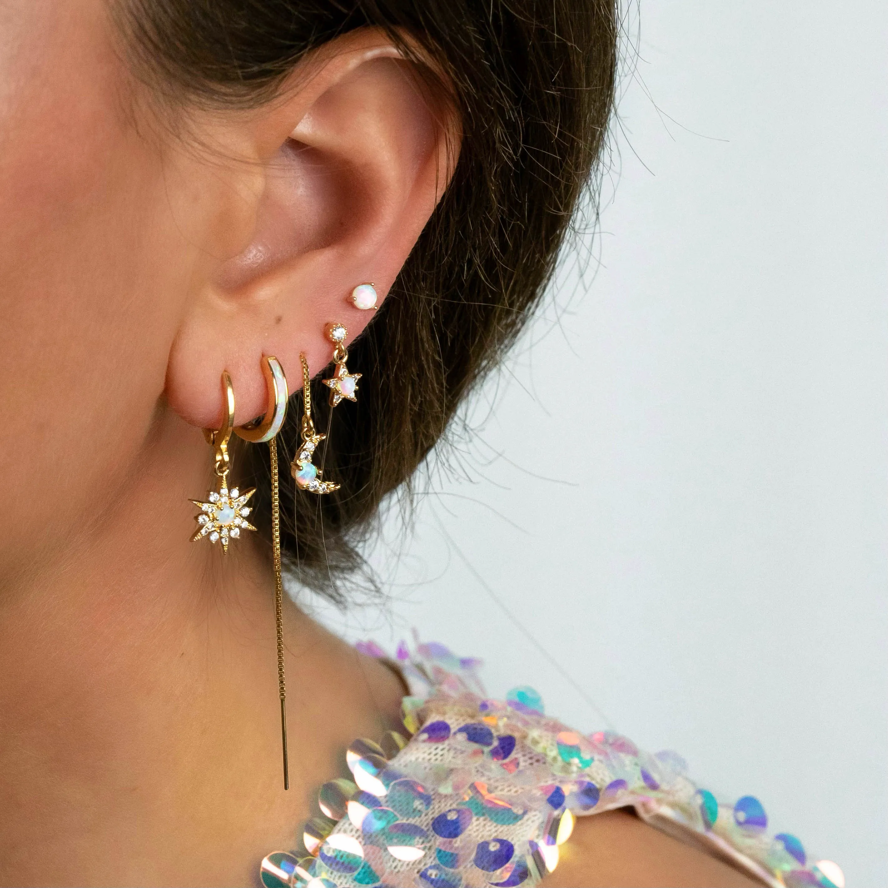 Silver Shiny Opal Hoop