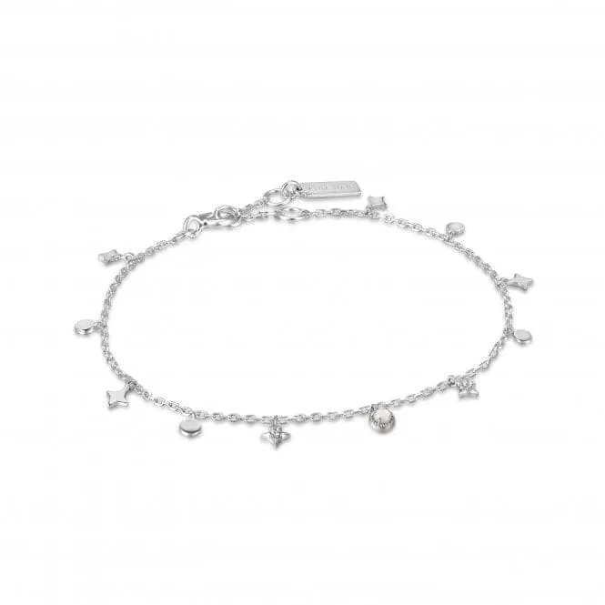 Silver Star Mother Of Pearl Drop Anklet F034-01H