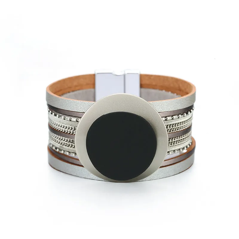 Sisslia Bohemian Style Fashion Multi Layer Boho Ethnic Braiding Wide Leather Wrap Bracelet Jewelry For Women