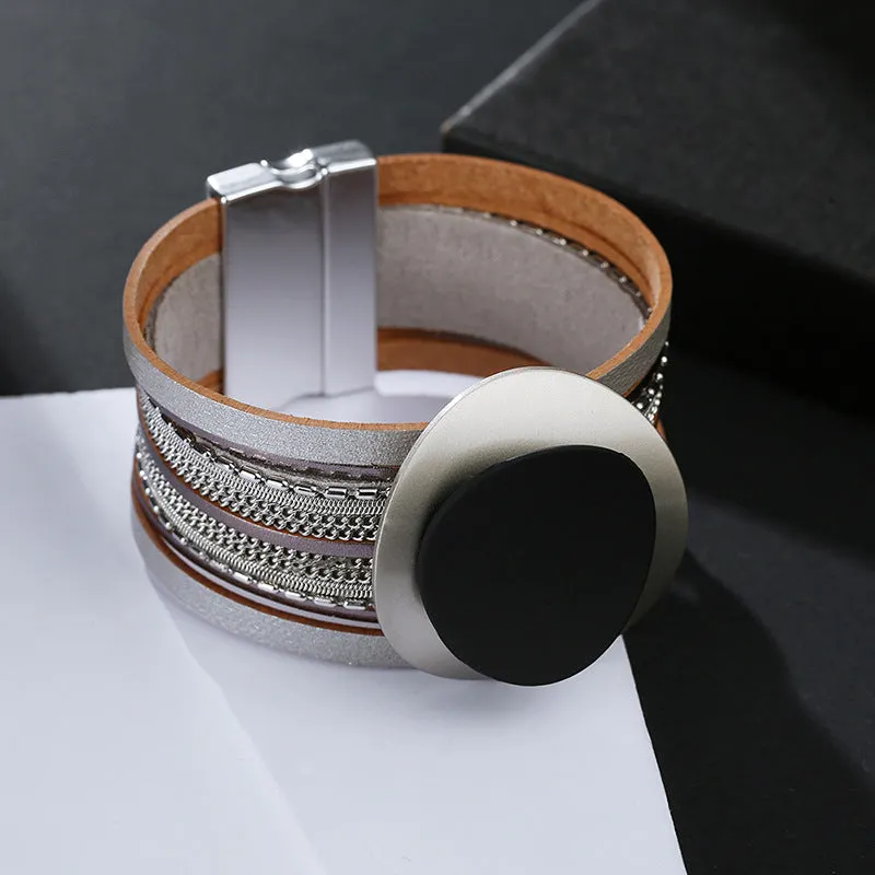 Sisslia Bohemian Style Fashion Multi Layer Boho Ethnic Braiding Wide Leather Wrap Bracelet Jewelry For Women