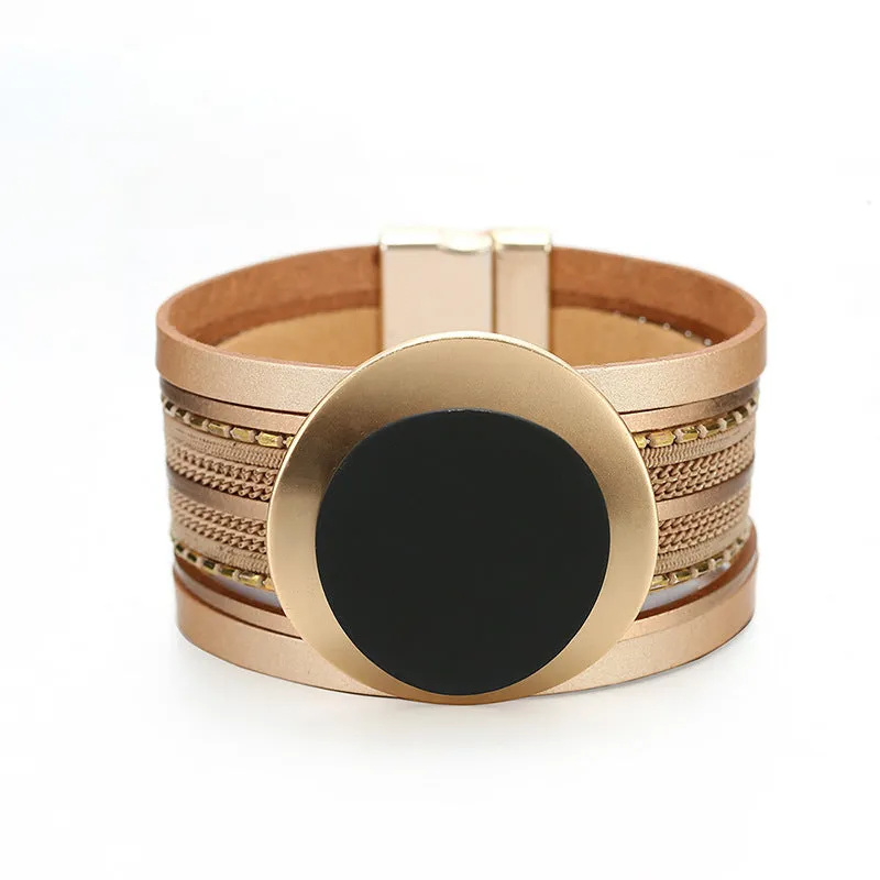 Sisslia Bohemian Style Fashion Multi Layer Boho Ethnic Braiding Wide Leather Wrap Bracelet Jewelry For Women