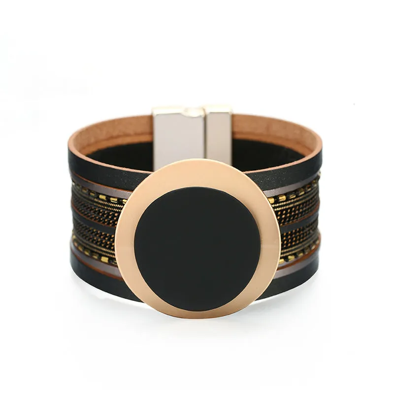 Sisslia Bohemian Style Fashion Multi Layer Boho Ethnic Braiding Wide Leather Wrap Bracelet Jewelry For Women