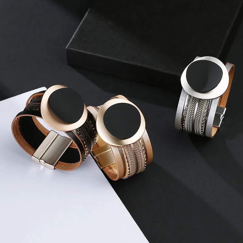 Sisslia Bohemian Style Fashion Multi Layer Boho Ethnic Braiding Wide Leather Wrap Bracelet Jewelry For Women