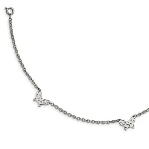 Stainless Steel Polished Butterfly Charms 9in With 1in Extension Anklet