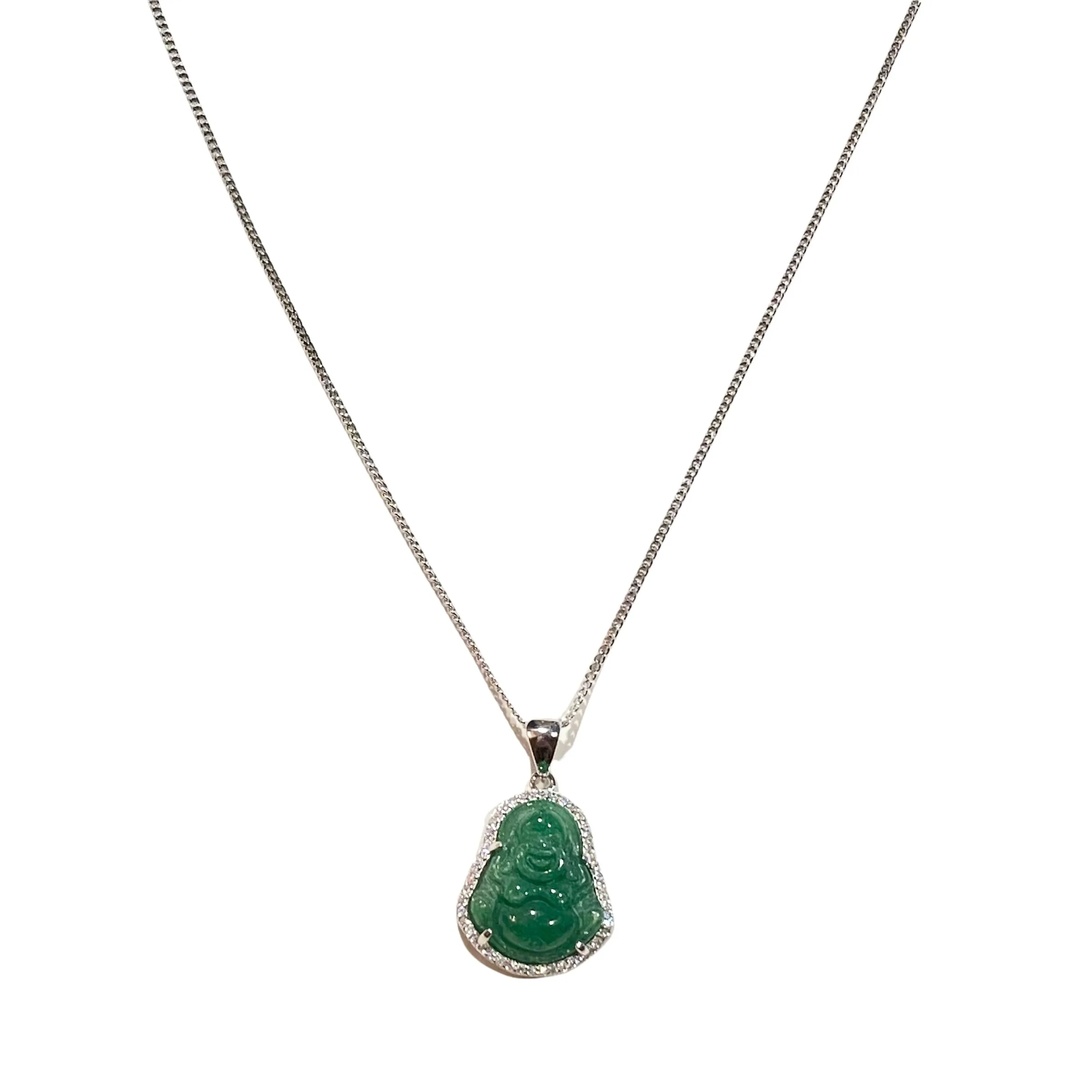 Sterling Silver Buddha Jade 24” Necklace