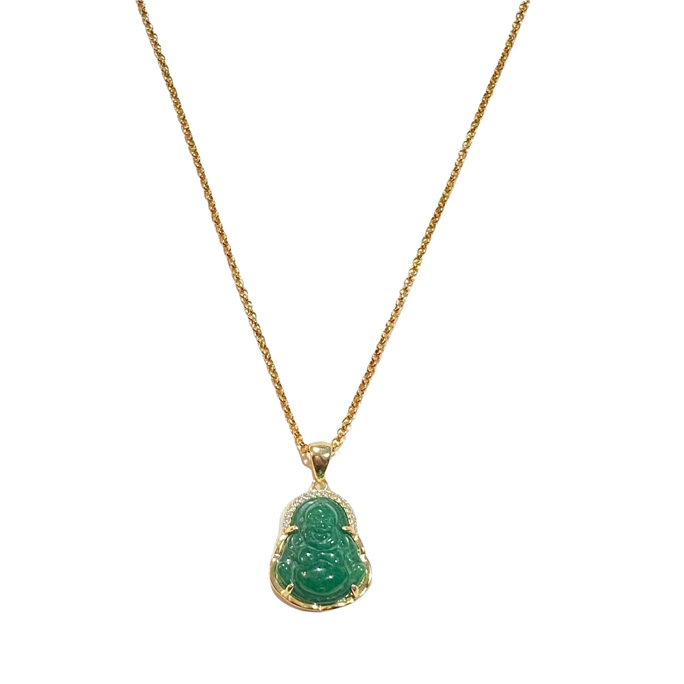 Sterling Silver Buddha Jade 24” Necklace