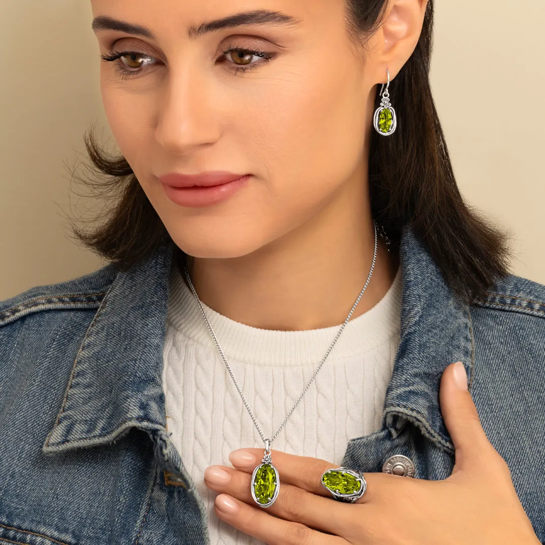 Sterling Silver Peridot CZ Floral Wire Wrap Necklace