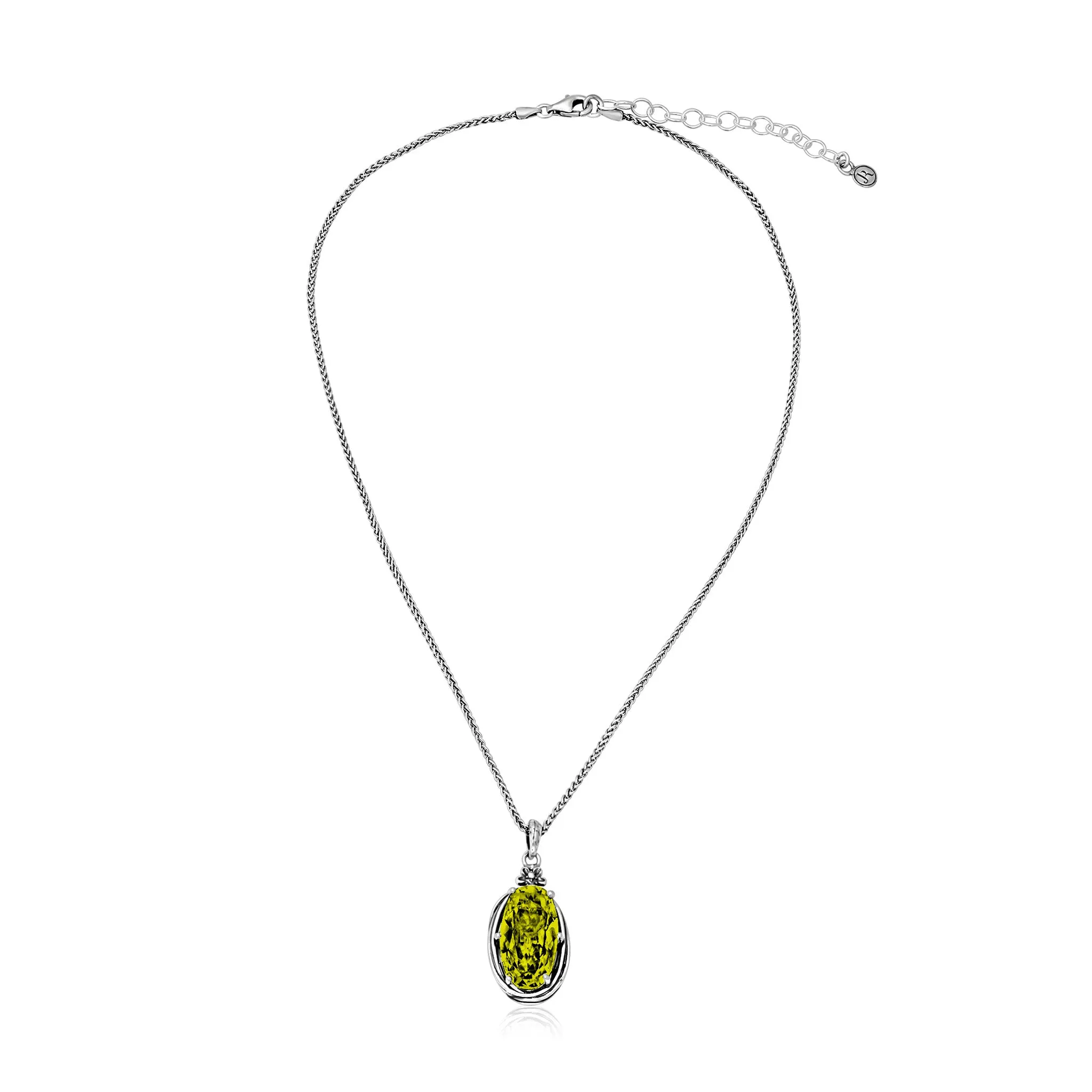 Sterling Silver Peridot CZ Floral Wire Wrap Necklace
