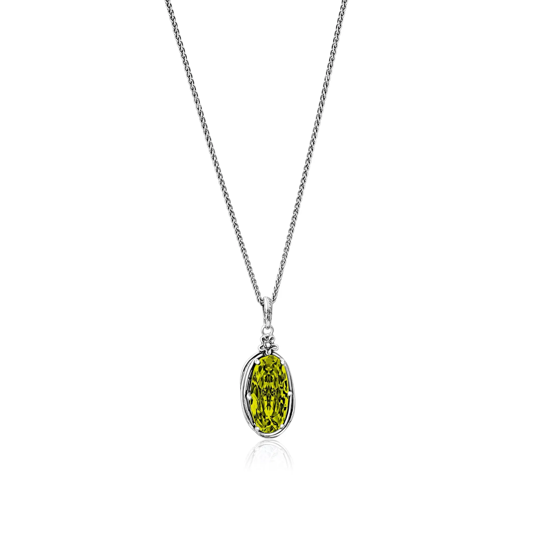 Sterling Silver Peridot CZ Floral Wire Wrap Necklace