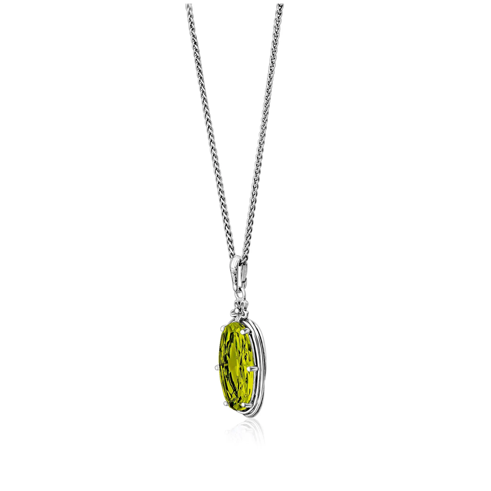Sterling Silver Peridot CZ Floral Wire Wrap Necklace