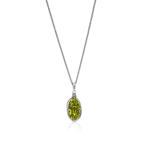 Sterling Silver Peridot CZ Floral Wire Wrap Necklace