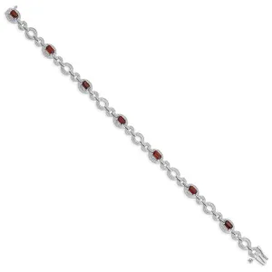 Sterling Silver Rhodium-plated Diamond & Garnet Oval Link Bracelet QX819GA