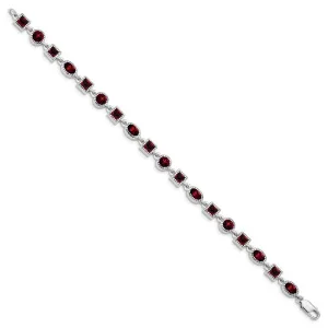 Sterling Silver Rhodium Plated Garnet Bracelet QX585GA