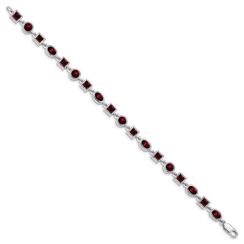 Sterling Silver Rhodium Plated Garnet Bracelet QX585GA