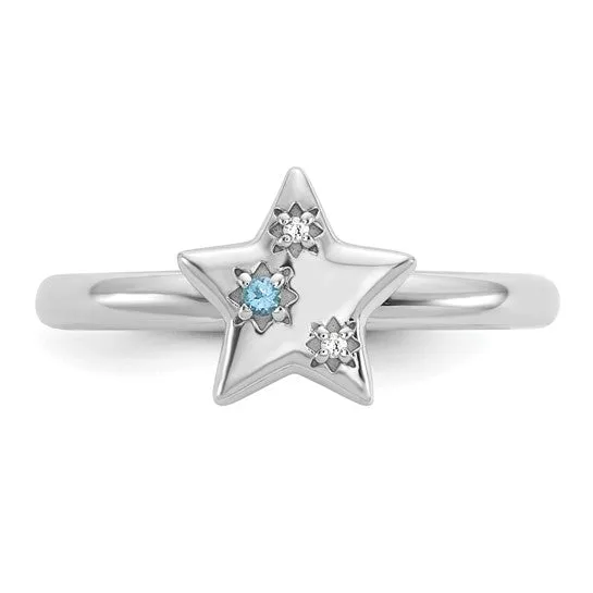 Sterling Silver Stackable Expressions Blue & White Topaz Star Ring