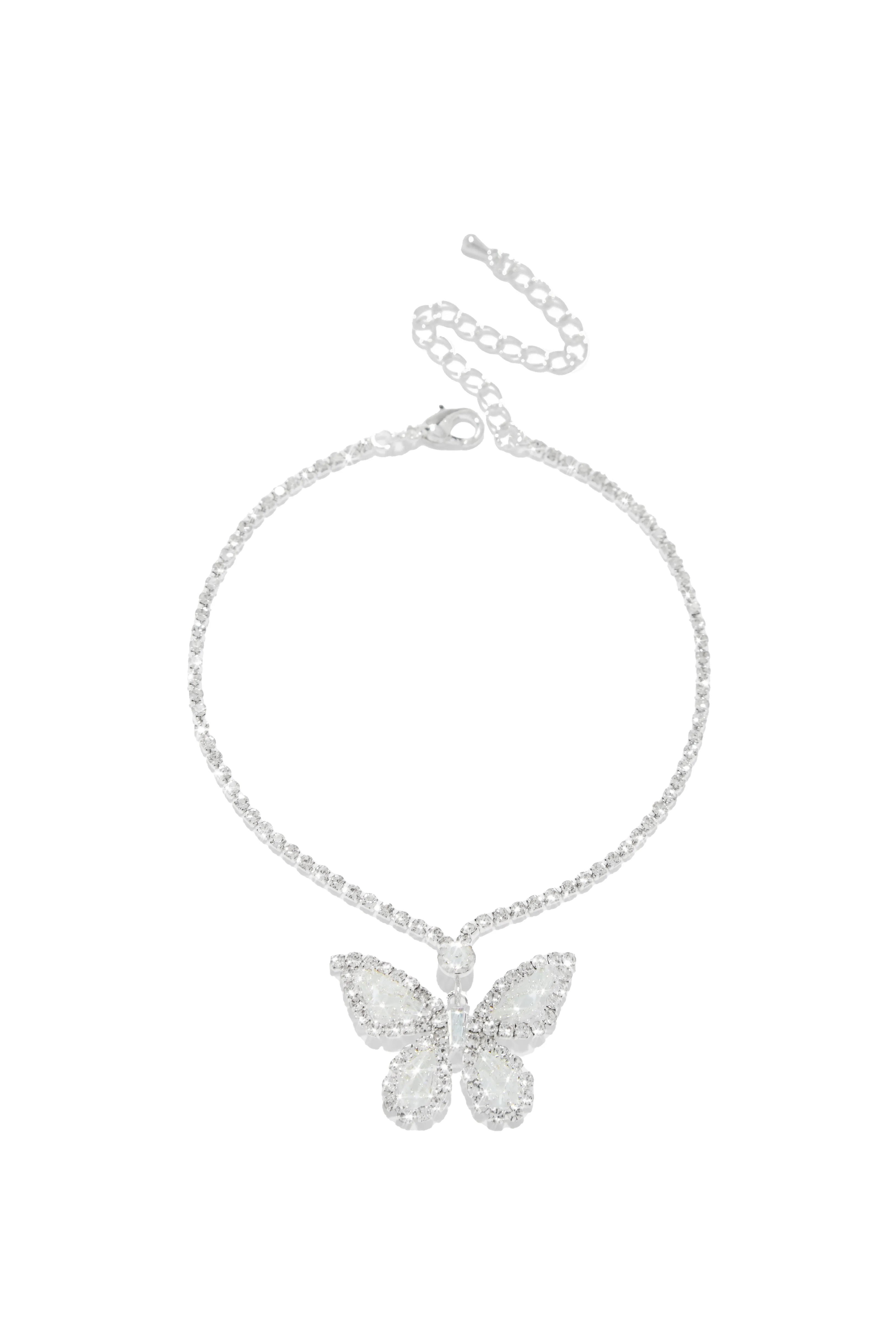 Summer Fantasy CZ Butterfly Anklet - Silver