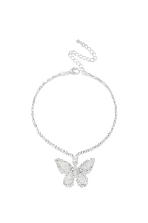 Summer Fantasy CZ Butterfly Anklet - Silver