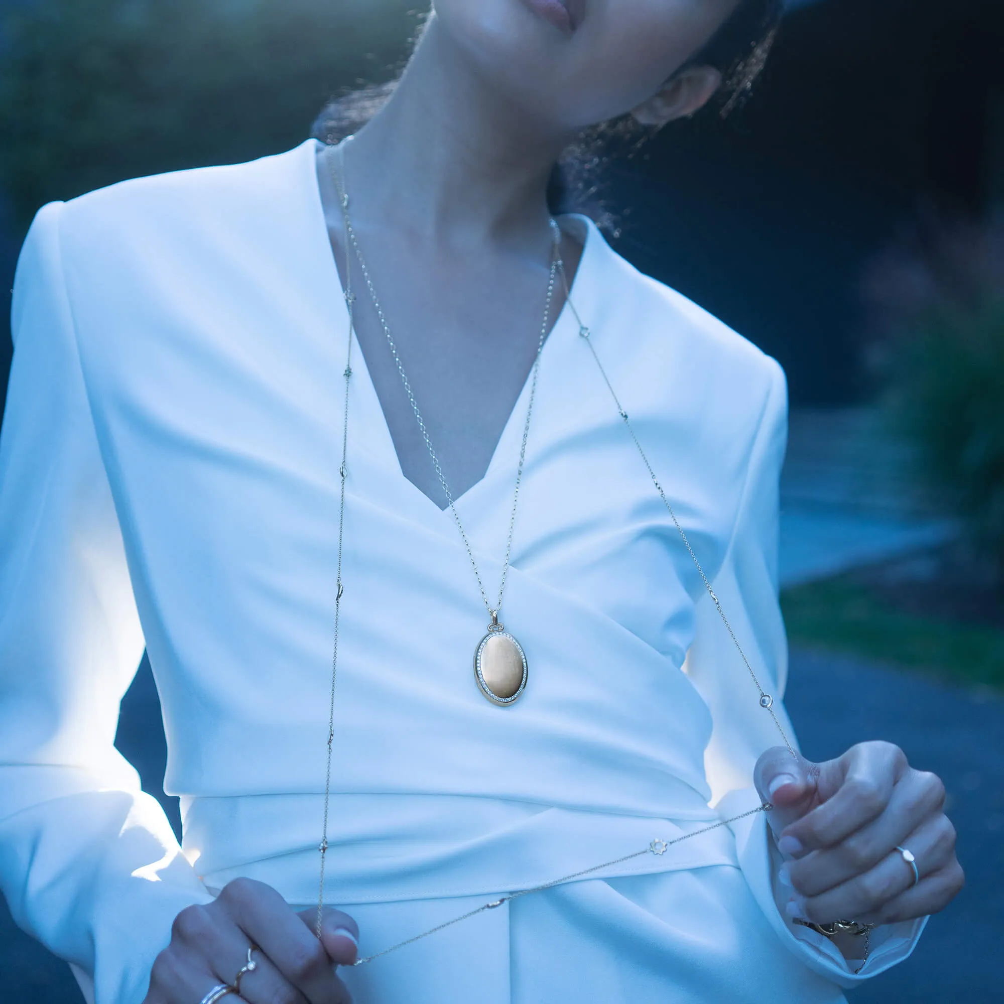 Sun, Moon and Stars 47" Diamond and Opal Gold Chain Necklace