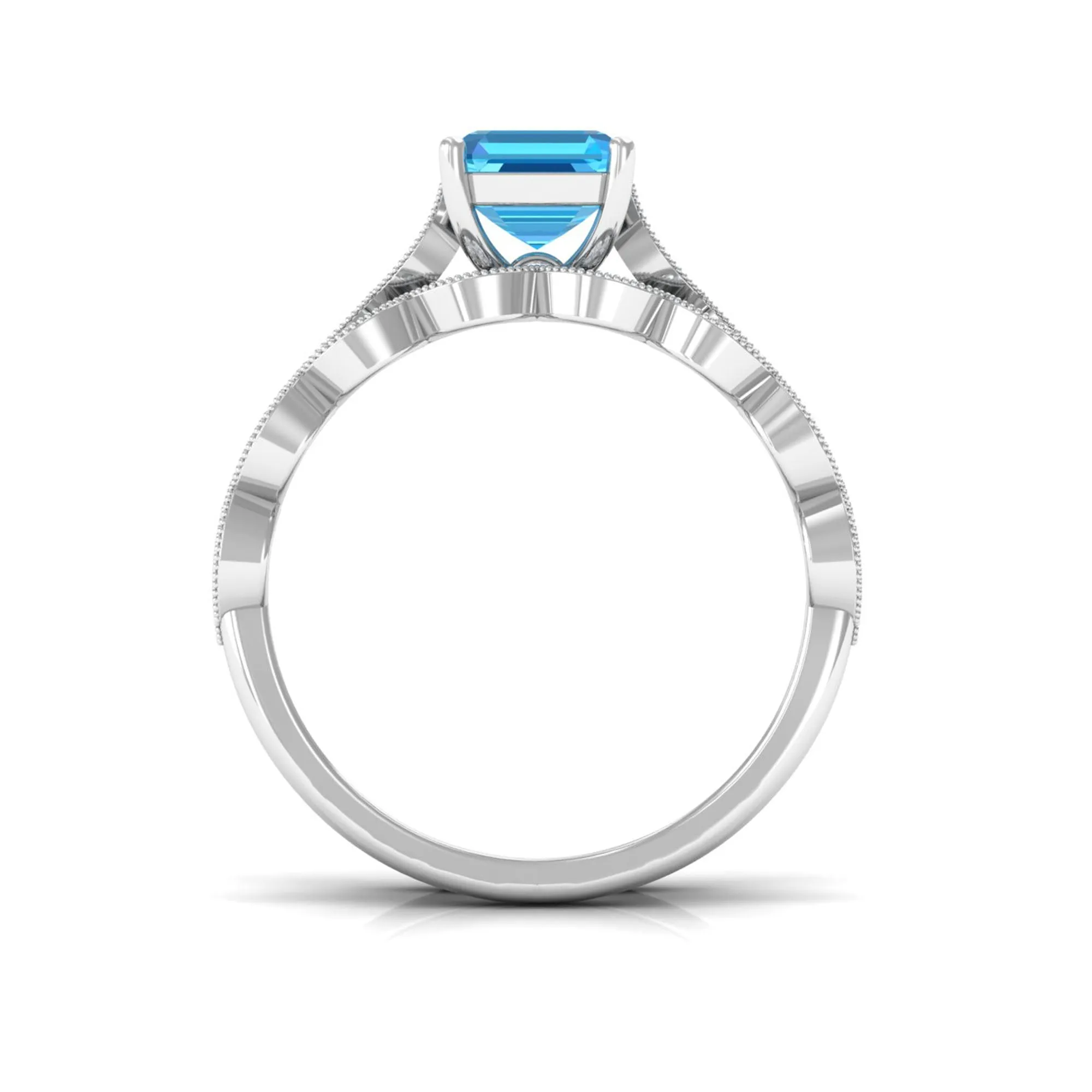 Swiss Blue Topaz Wedding Ring Set with Moissanite