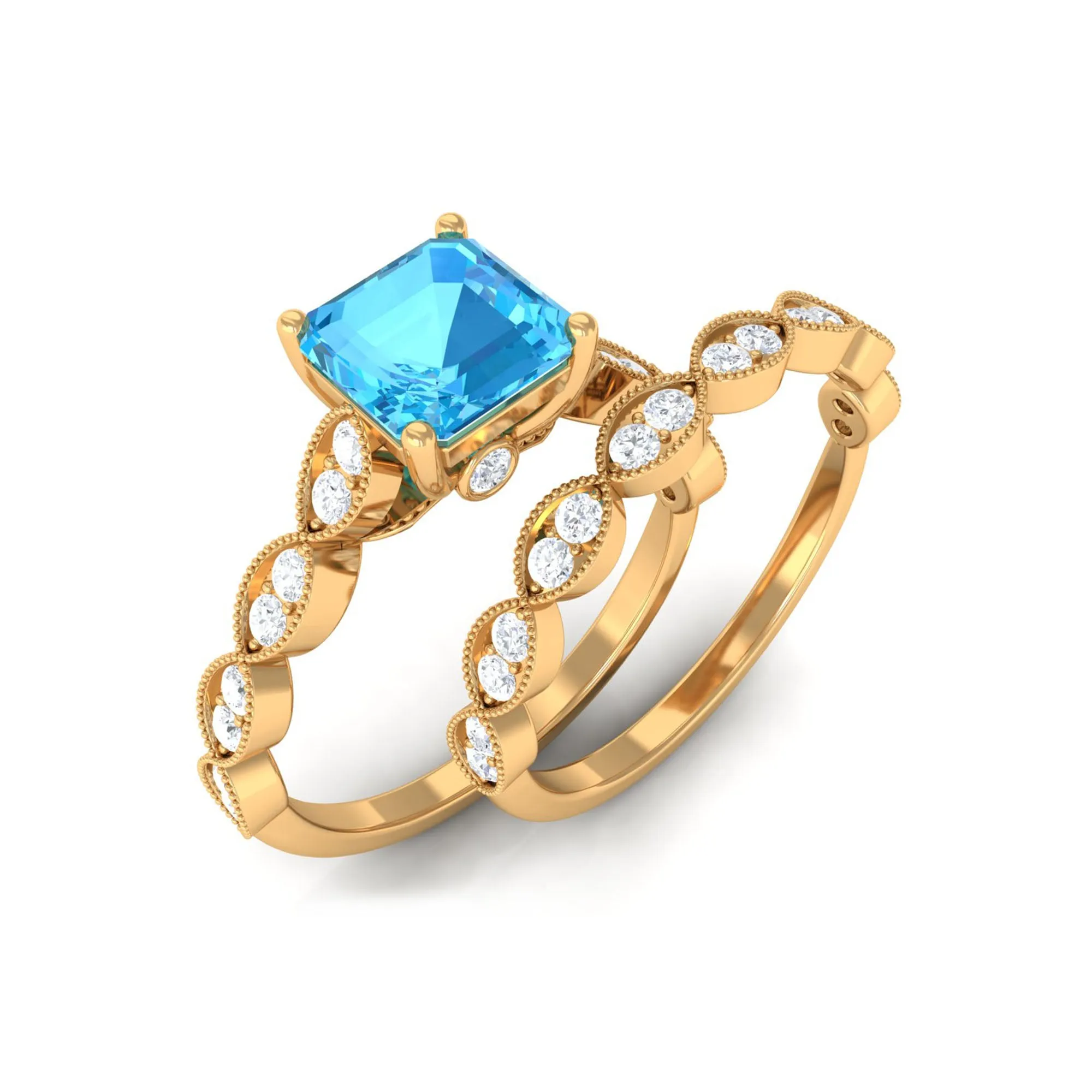 Swiss Blue Topaz Wedding Ring Set with Moissanite
