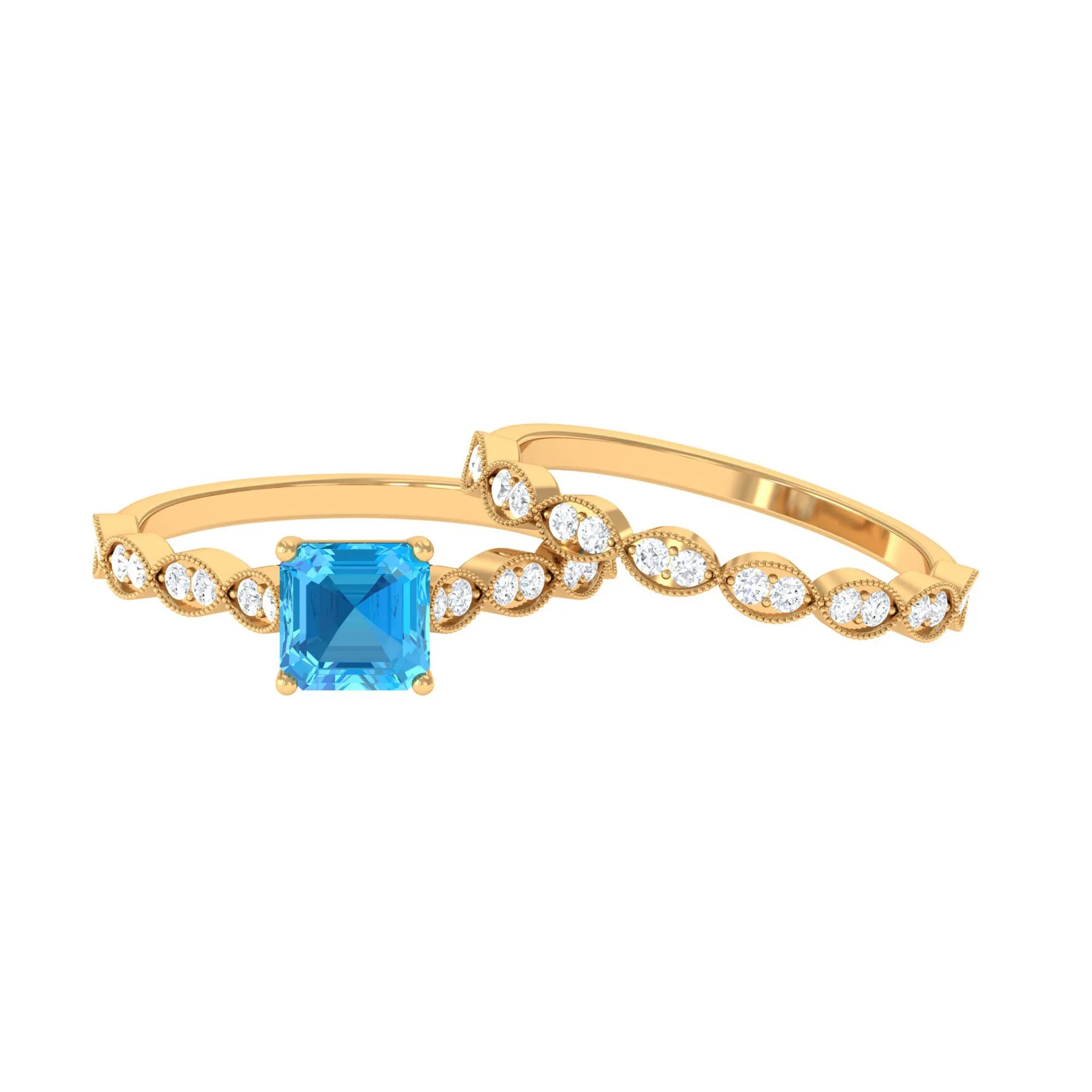 Swiss Blue Topaz Wedding Ring Set with Moissanite