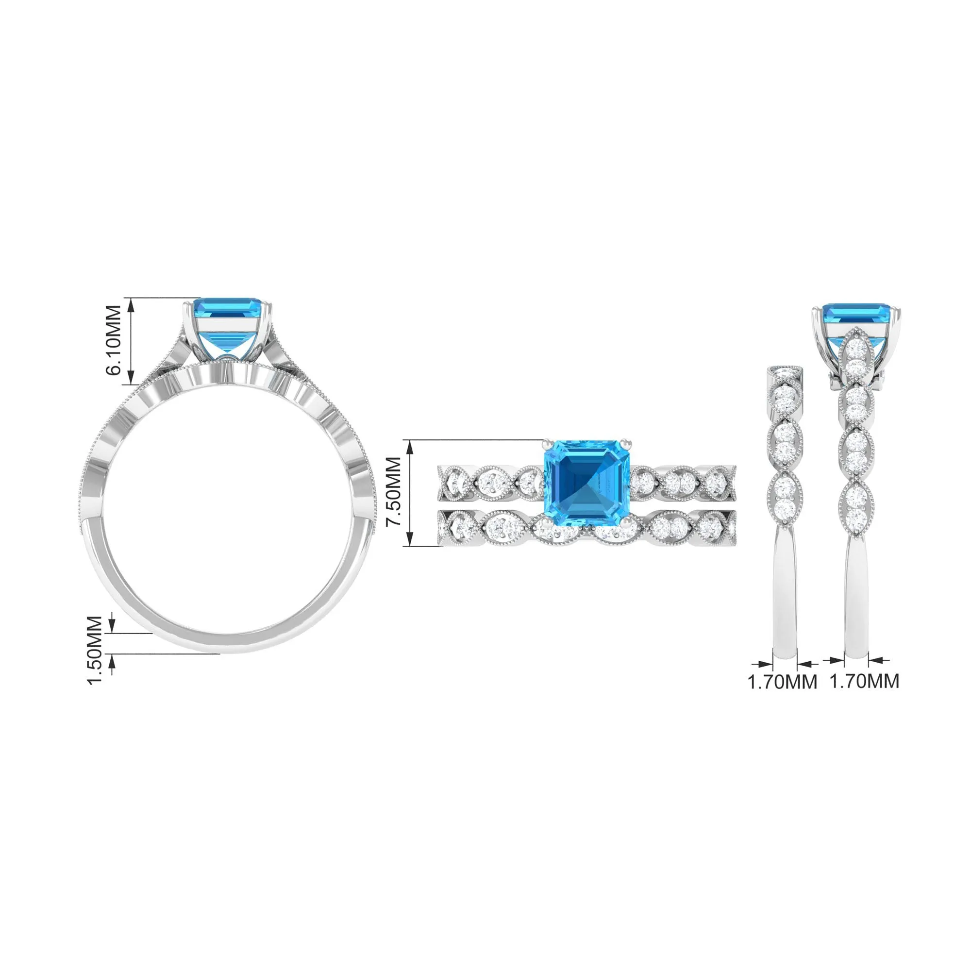 Swiss Blue Topaz Wedding Ring Set with Moissanite