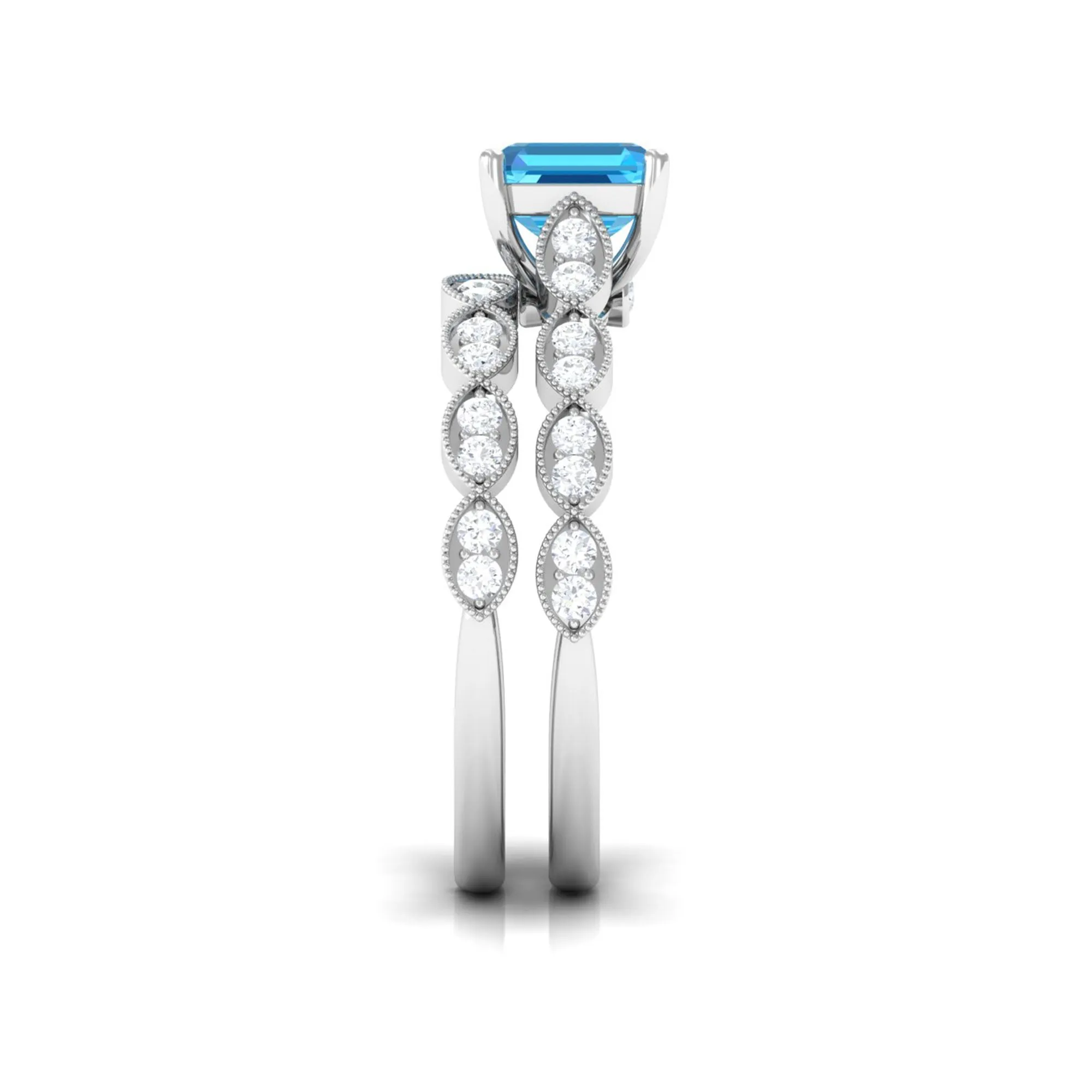 Swiss Blue Topaz Wedding Ring Set with Moissanite