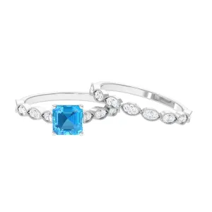 Swiss Blue Topaz Wedding Ring Set with Moissanite