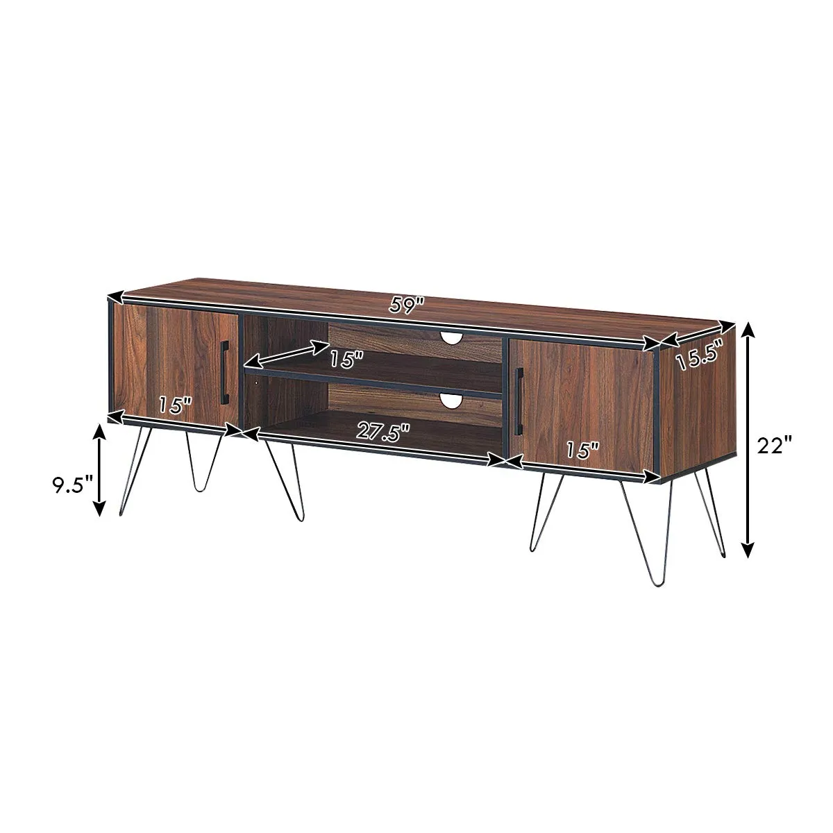 Tangkula Retro TV Stand for 60'' TV, Modern Entertainment Center for Flat Screen TV Cable Box Gaming Consoles(Walnut)