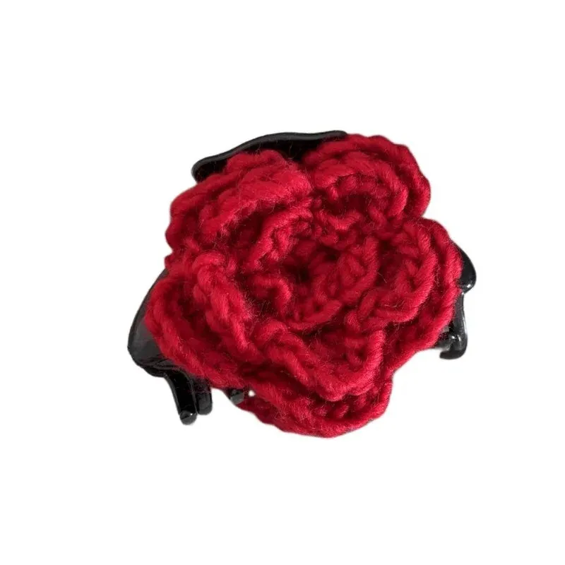 TAVIMART  -  Wool gold label red flower grab clip New Year's holiday festive small half clip hairpin shark clip hair accessories new