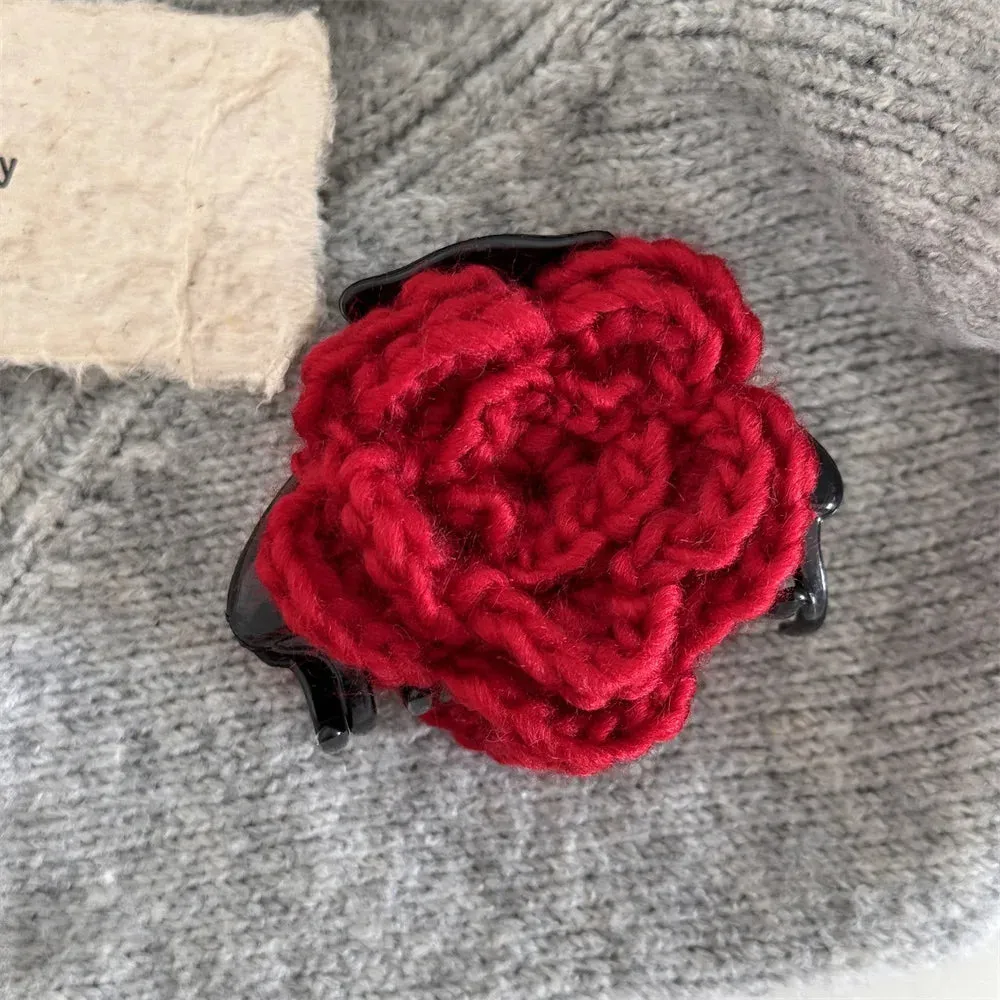 TAVIMART  -  Wool gold label red flower grab clip New Year's holiday festive small half clip hairpin shark clip hair accessories new