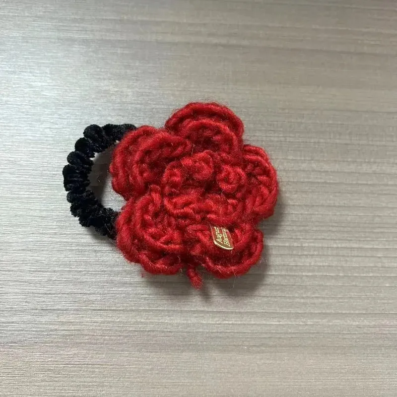 TAVIMART  -  Wool gold label red flower grab clip New Year's holiday festive small half clip hairpin shark clip hair accessories new