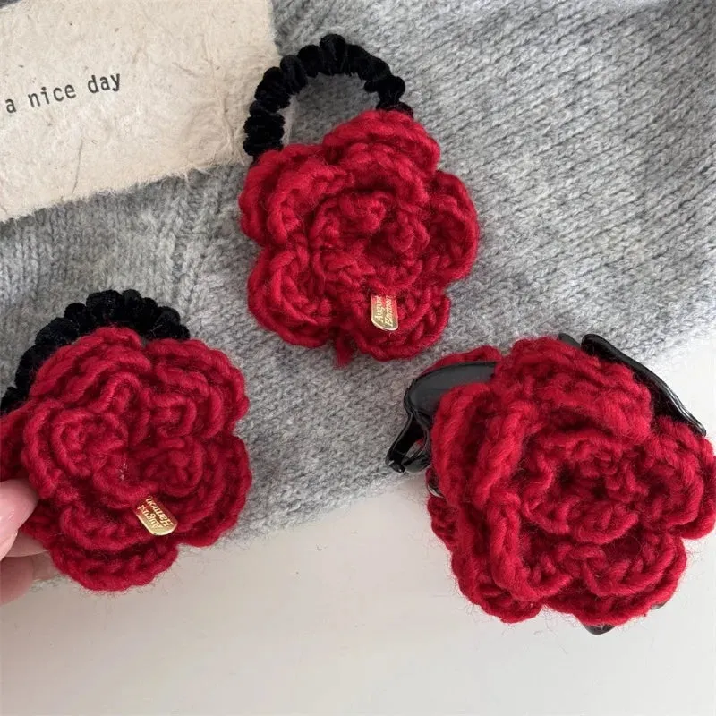 TAVIMART  -  Wool gold label red flower grab clip New Year's holiday festive small half clip hairpin shark clip hair accessories new