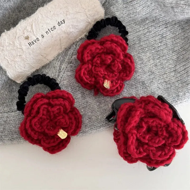 TAVIMART  -  Wool gold label red flower grab clip New Year's holiday festive small half clip hairpin shark clip hair accessories new