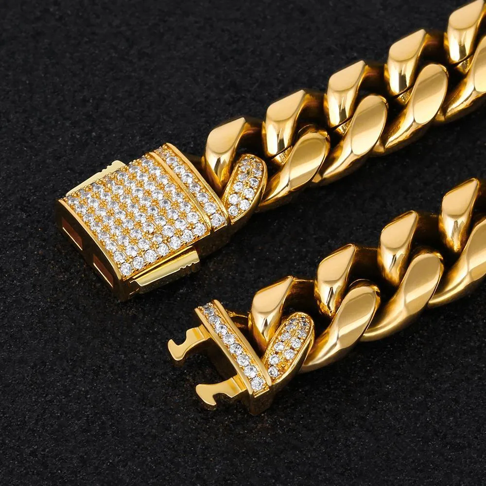 THE GOLDEN NUGGET® - 12mm Iced Out Mens Miami Cuban Link Bracelet in 18K Gold
