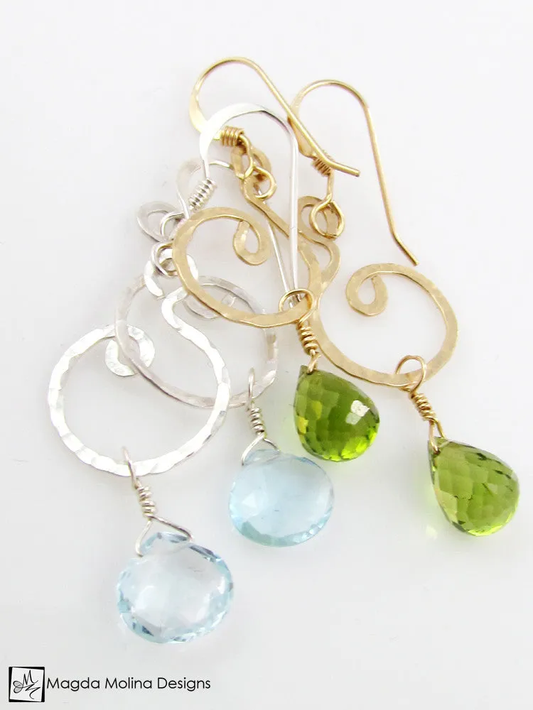The Hammered Silver or Gold Spiral Earrings