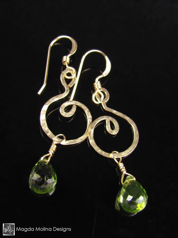 The Hammered Silver or Gold Spiral Earrings