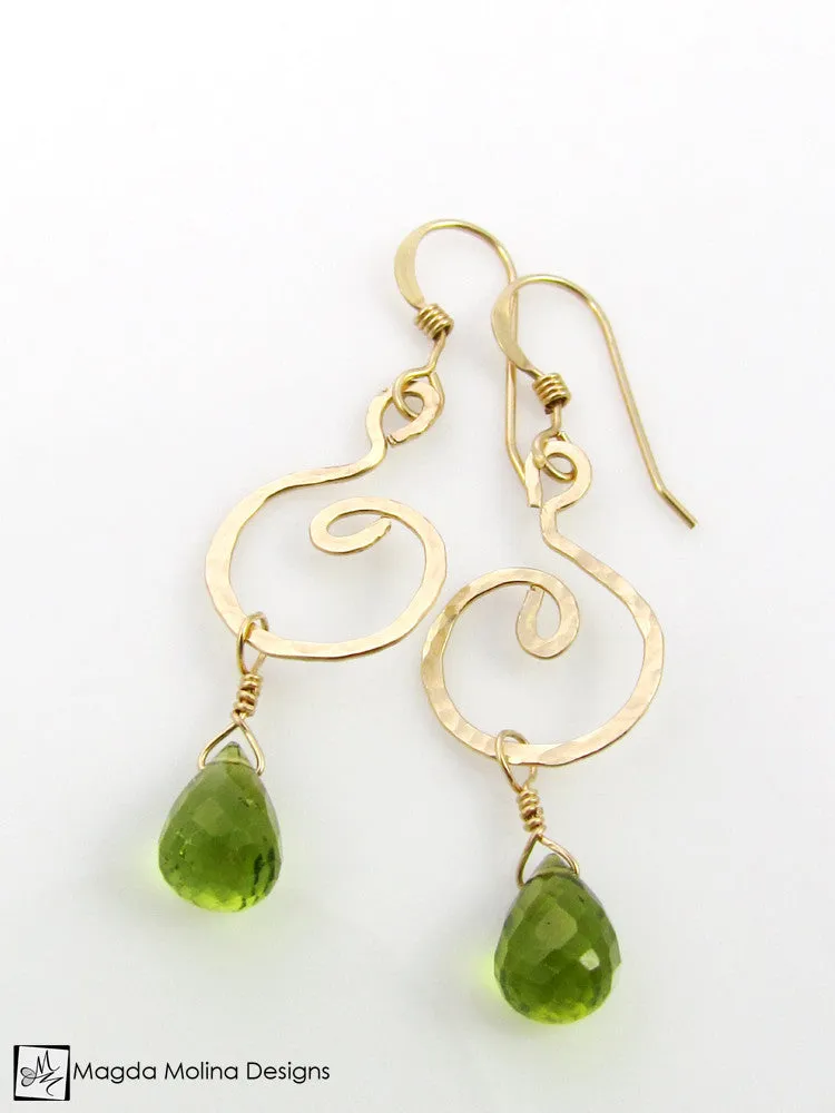 The Hammered Silver or Gold Spiral Earrings