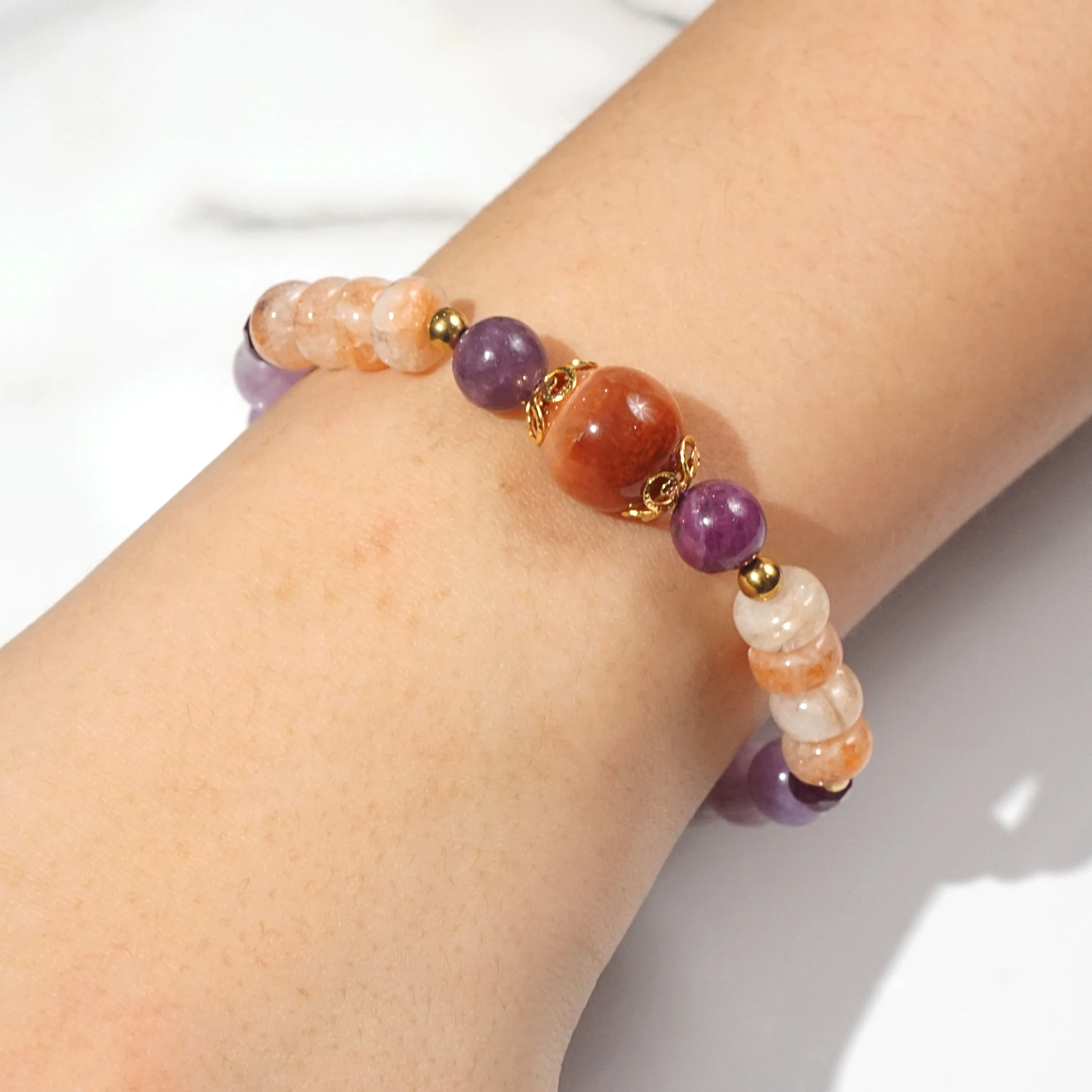 Tiger Eye, Sunstone, Lepidolite, and Garnet