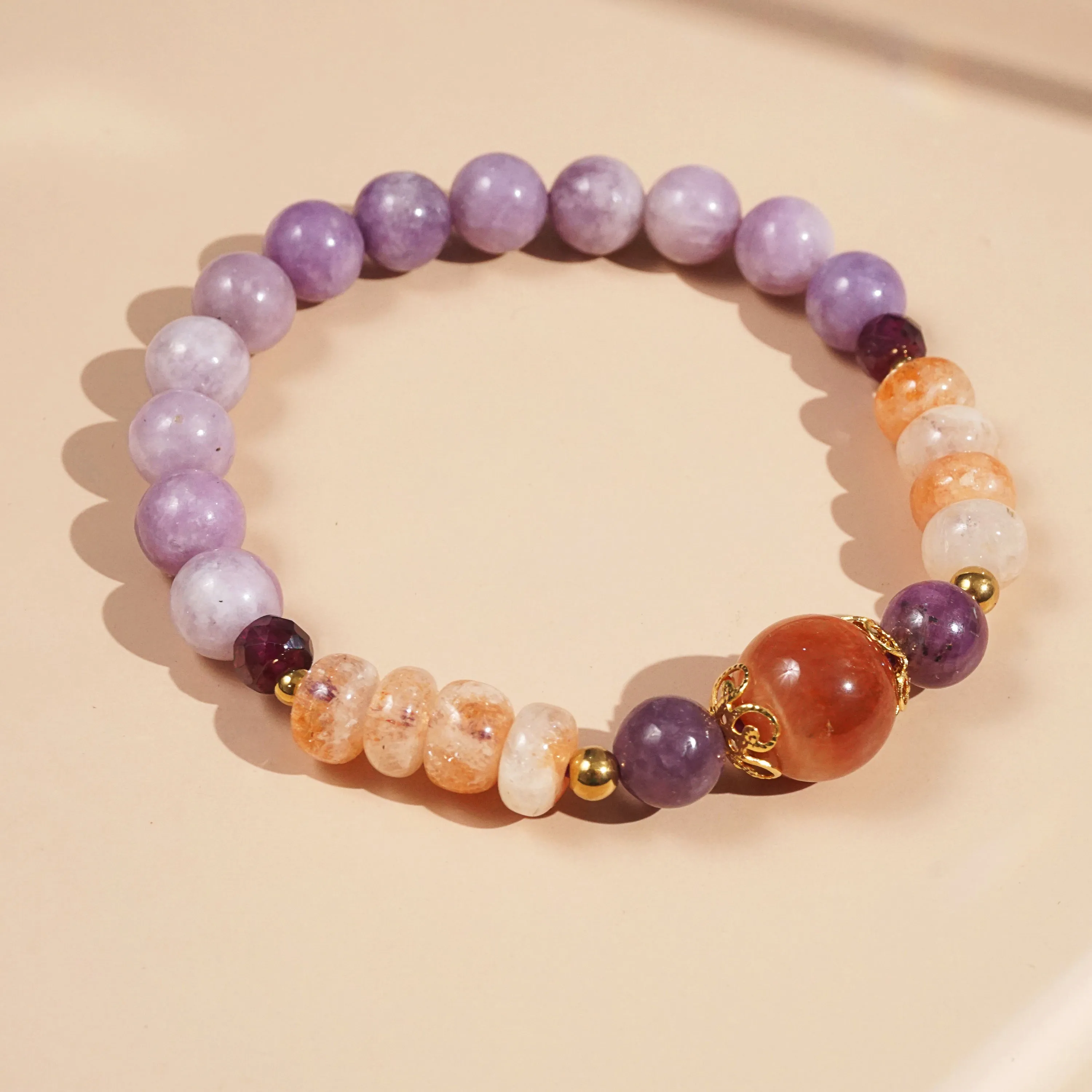 Tiger Eye, Sunstone, Lepidolite, and Garnet