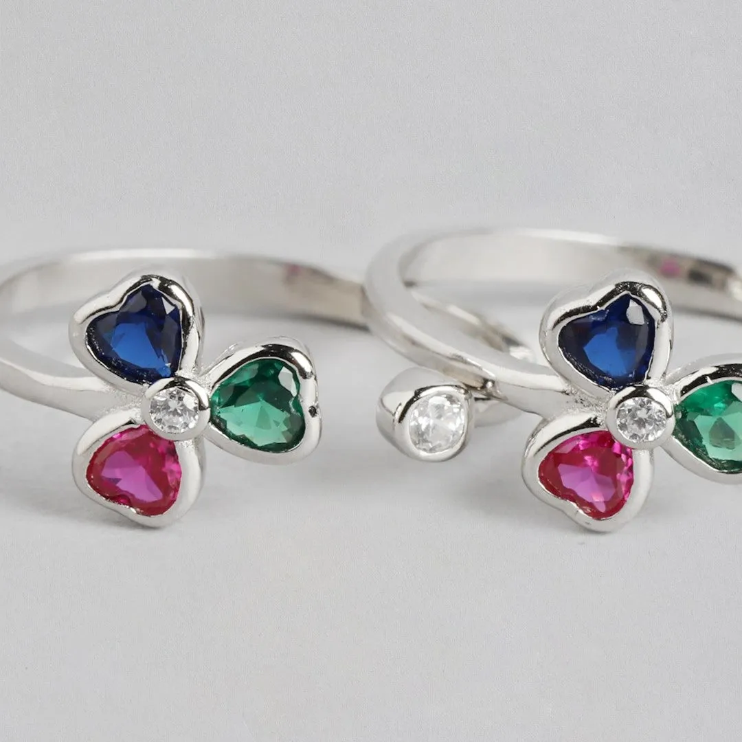 Tiny Multicolor Flora Adjustable 925 Silver Toe Ring